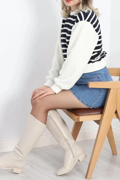 Kolu Peluş Bisiklet Yaka Sweat Ekru - 20720.1872. - 8