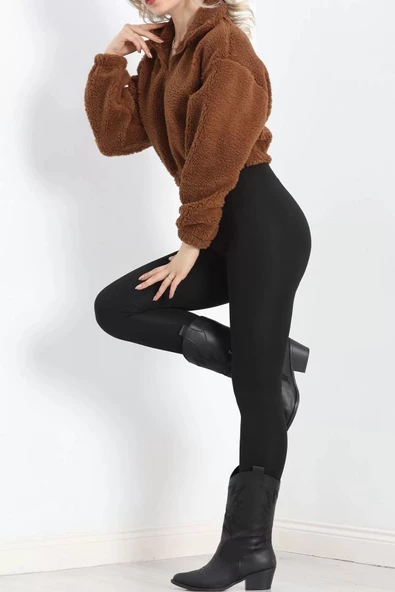 Üç İplik Beli Lastikli Polar Sweat Kahve - 20708.1872. - 4