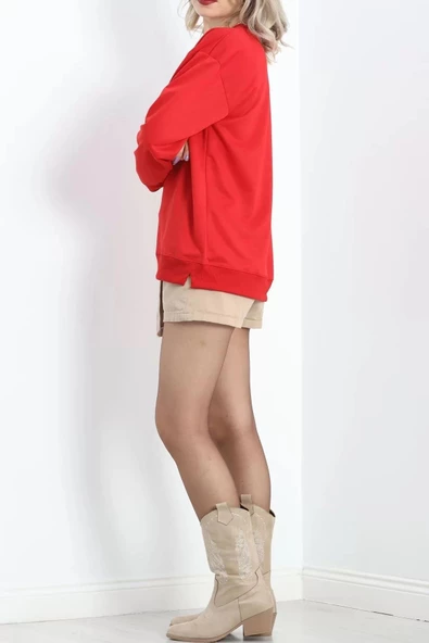 2 İp Bisiklet Yaka Sweat Kırmızı - 20790.1878. - Resim 4