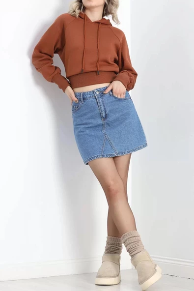 Kapşonlu Crop Sweat Kiremit - 20967.1878. - 8