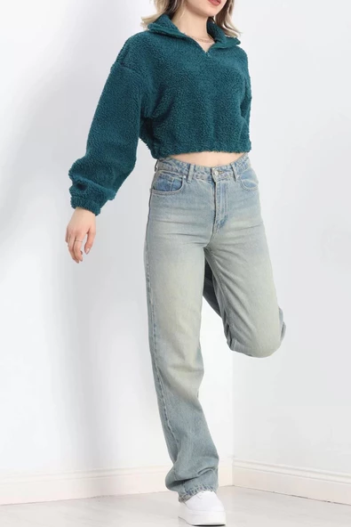 Üç İplik Beli Lastikli Polar Sweat Petrolyeşili - 20708.1872. - 7