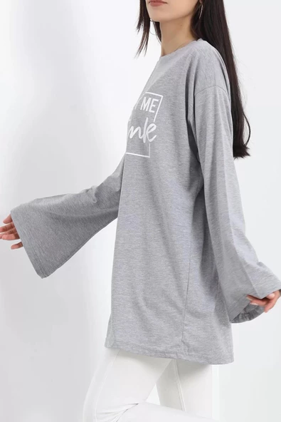 Baskılı Oversize Suprem Tunik Gri - 20217.1567. - 5