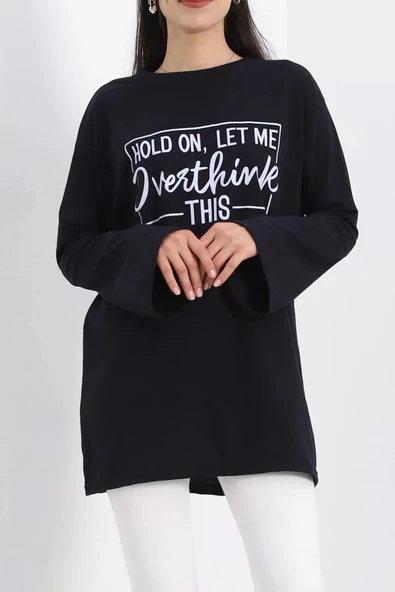 Baskılı Oversize Suprem Tunik Lacivert - 20217.1567. - Resim 2