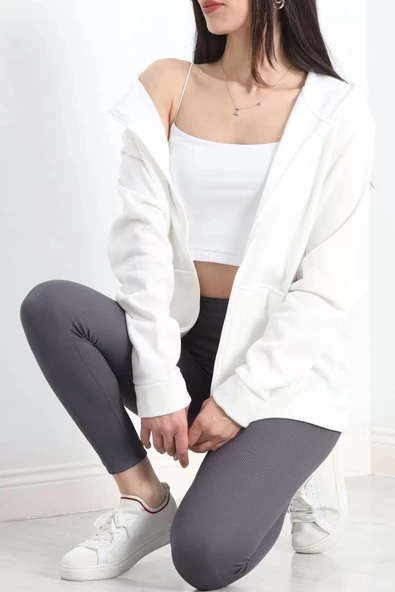 Kapşonlu İçi Tüylü Sweat Ekru - 19355.1348. - 5