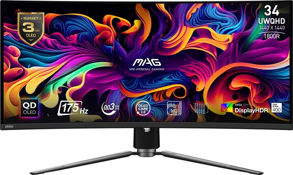 MSI 34.18 MAG 341CQP QD-OLED 3440x1440 (UWQHD) 21:9 CURVE 1800R QD-OLED 175HZ 0.03MS ADAPTIVE-SYNC GAMING MONITOR