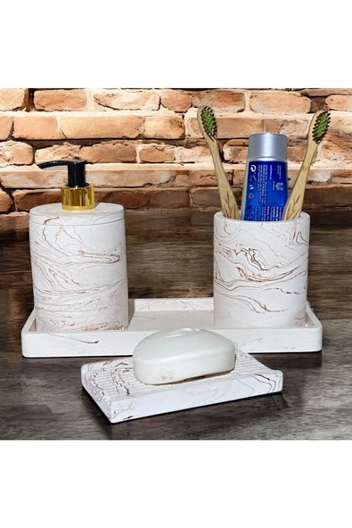 Mermer Esintili Modern Beton Banyo Aksesuar Seti (4 Parça) - 4