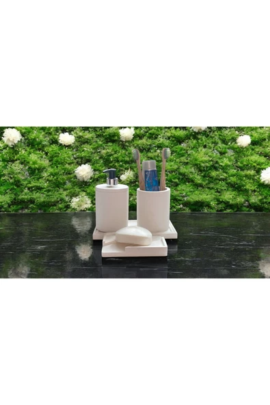 Modern Tasarımlı Mermer Temalı Beton Banyo Aksesuar Seti (4 Parça) - 4