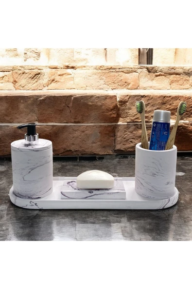 Trend Mermer Temalı Beton Banyo Aksesuar Seti (4 Parça) - 4