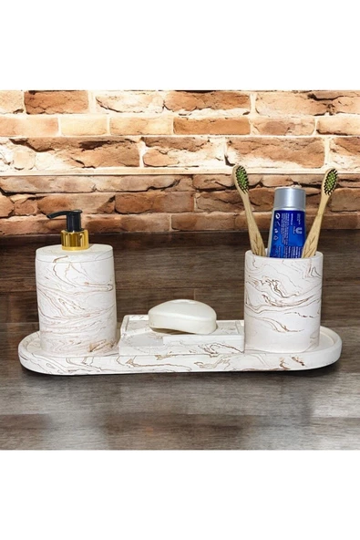 Yenilikçi Mermer Temalı Beton Banyo Aksesuar Seti (4 Parça) - 2