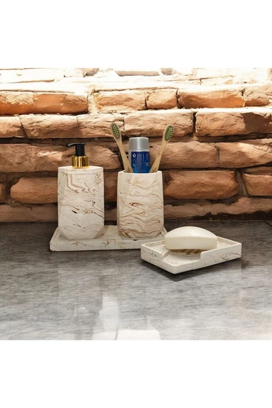Mermer Desenli Lüks Banyo Seti - 4 Parça - 4