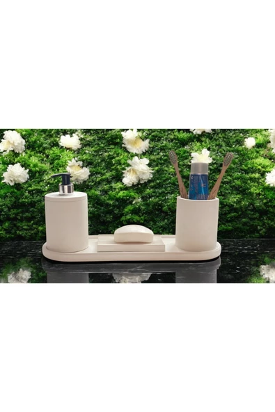 Trend Mermer Temalı Beton Banyo Aksesuar Seti (4 Parça) - 5