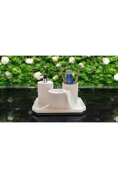 Hafif Mermer Esintili Beton Banyo Aksesuar Seti (4 Parça) - 2