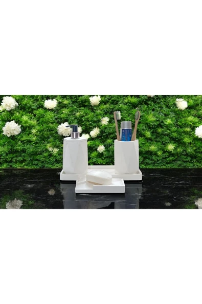Doğal Görünümlü Mermer Esintili Beton Banyo Aksesuar Seti (4 Parça) - 5