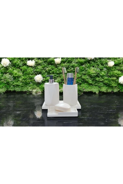 Mermer Desenli Lüks Banyo Seti - 4 Parça - 5