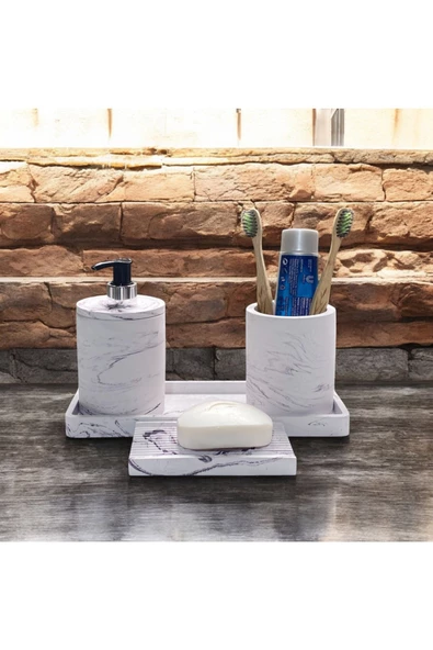Mermer Esintili Modern Beton Banyo Aksesuar Seti (4 Parça) - 5
