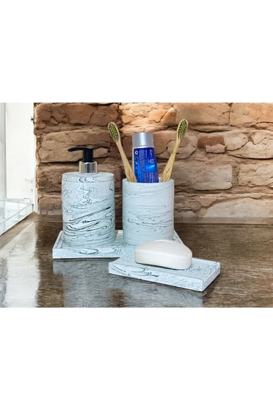 Şık Mermer Dokulu Beton Banyo Aksesuar Seti (4 Parça) - 3