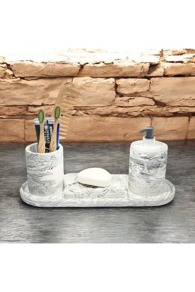 Yenilikçi Mermer Temalı Beton Banyo Aksesuar Seti (4 Parça) - 5