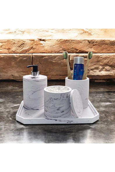 Hafif Mermer Esintili Beton Banyo Aksesuar Seti (4 Parça) - 3