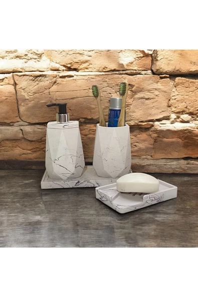 Mermer Desenli Lüks Banyo Seti - 4 Parça - 2