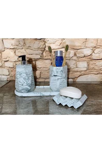 Mermer Şıklığında Çok Amaçlı Beton Banyo Seti - 4 Parça - 5