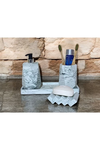 Şık Tasarımlı Beton Banyo Seti - 4 Parça - 3