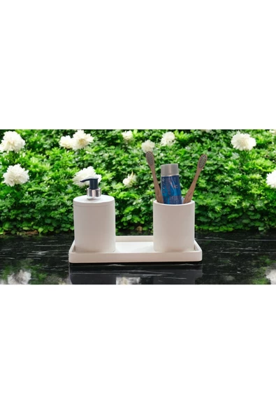 Lüks Mermer Desenli Beton Banyo Aksesuar Seti (3 Parça) - 2