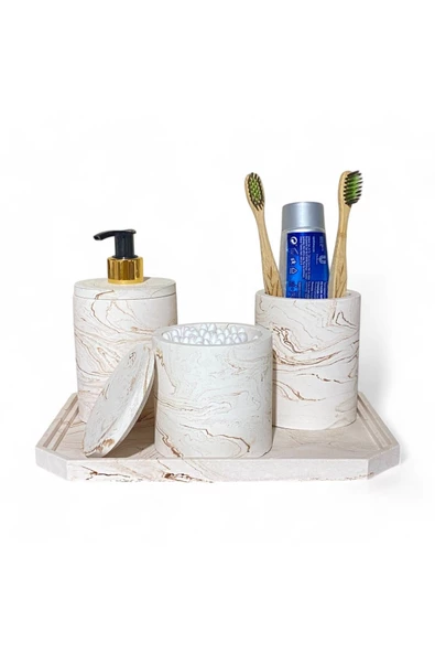 Hafif Mermer Esintili Beton Banyo Aksesuar Seti (4 Parça) - 6