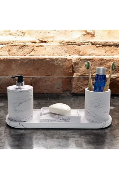 Yenilikçi Mermer Temalı Beton Banyo Aksesuar Seti (4 Parça) - 4