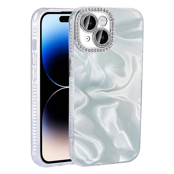 Gpack Apple iPhone 15 Plus Kılıf Parlak Taş Detaylı Airbagli Esila Kapak - 3