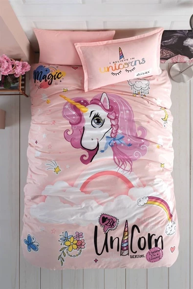 Clasy %100 Pamuk Tek Kişilik Nevresim Takımı Pink Dreams V1 Pudra - 2