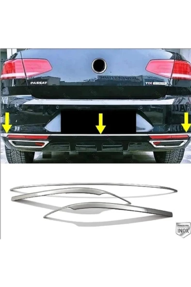 Vw Passat B8 Krom Arka Tampon Alt Çıta + Egzoz Görünümlü Difüzör 2015-2019 Paslanmaz Çelik - Resim 2