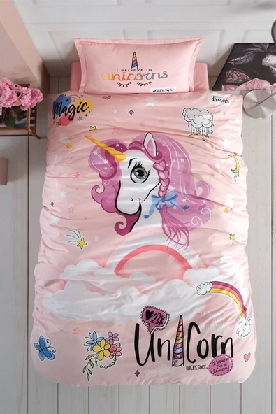 Clasy %100 Pamuk Tek Kişilik Nevresim Takımı Pink Dreams V1 Pudra