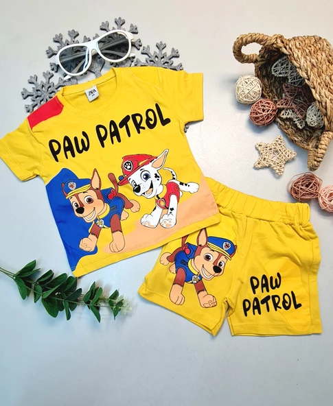 Erkek Bebek Paw Patrol Yazılı Kısa Kol Şort Takım