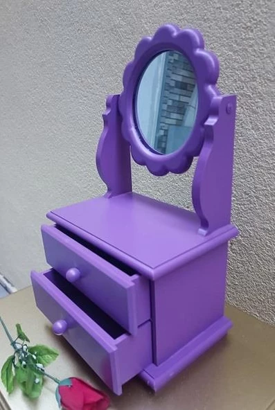 Hobi ERDL MODEL 90527 Papatya 2 Çekmeceli Aynalı Makyaj Kutusu MOR Renk El Yapım - 9