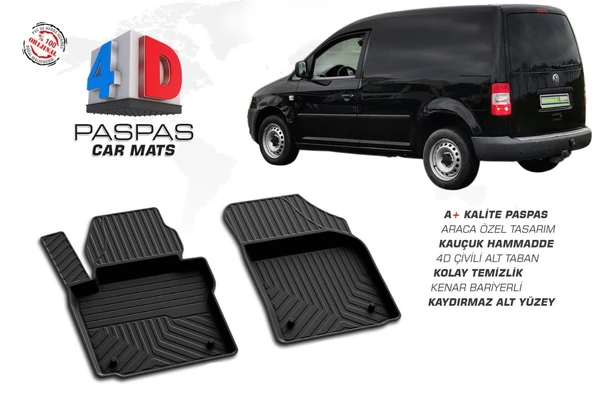 Volkswagen caddy ön 2 parça 4-D Paspas siyah 2004 2005 2006 2007 2008 2009 2010 2011 2012 2013 2014 2015 2016 2017 2018 2019