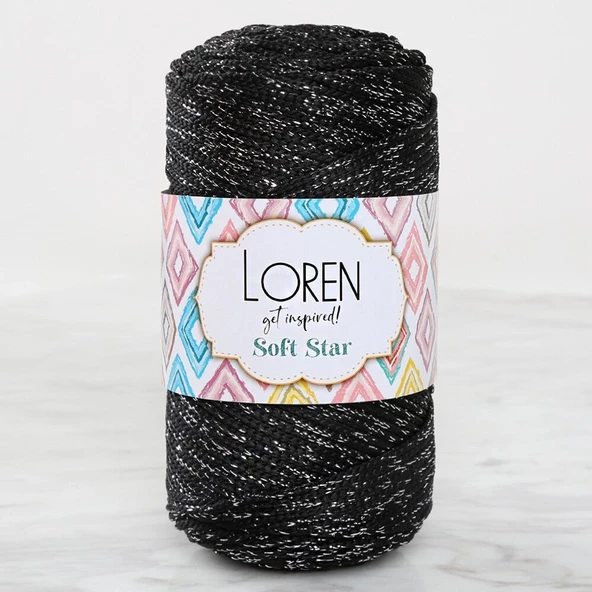 Loren Soft Star Makrome İpi Gümüş Simli Siyah RM10