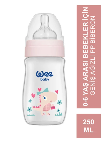 Wee Baby Klasik Geniş Ağızlı PP Biberon 0-6 Ay 250 ml - 136 -Pembe