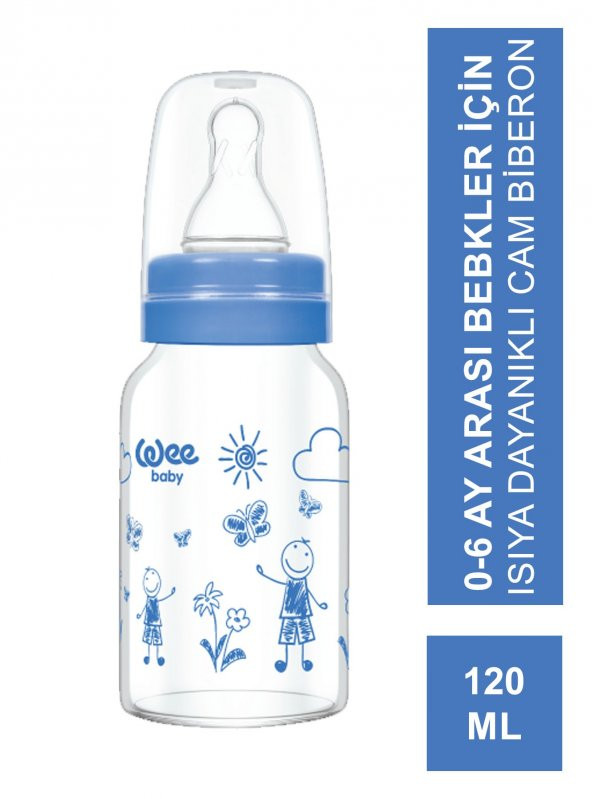 Wee Baby  Isıya Dayanıklı Cam Biberon 0-6 Ay 120 ml - 770 -Mavi
