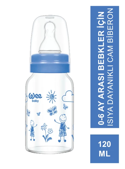 Wee Baby  Isıya Dayanıklı Cam Biberon 0-6 Ay 120 ml - 770 -Mavi