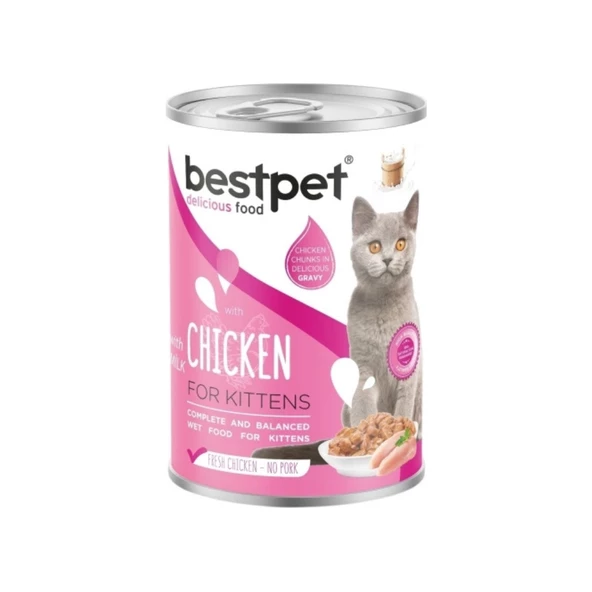 Bestpet Tavuklu ve Sütlü Yavru Kedi Konservesi 400 Gr (12 Adet)