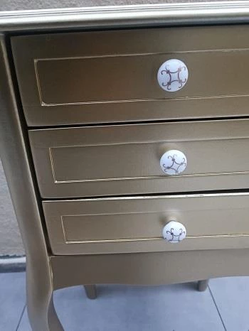 Komodin MODEL 90529 3Çekmeceli Kayın Lükens Ayak Gold Renk Porselen Kulp El Yapım - 9