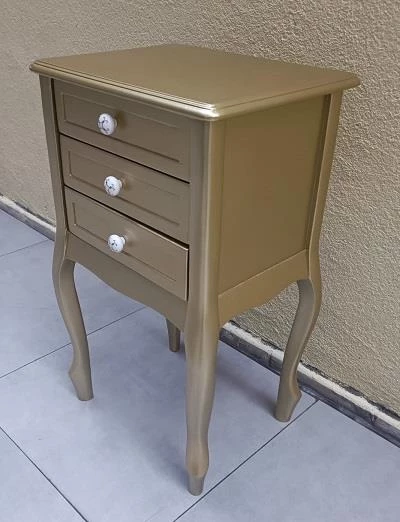 Komodin MODEL 90529 3Çekmeceli Kayın Lükens Ayak Gold Renk Porselen Kulp El Yapım - 11