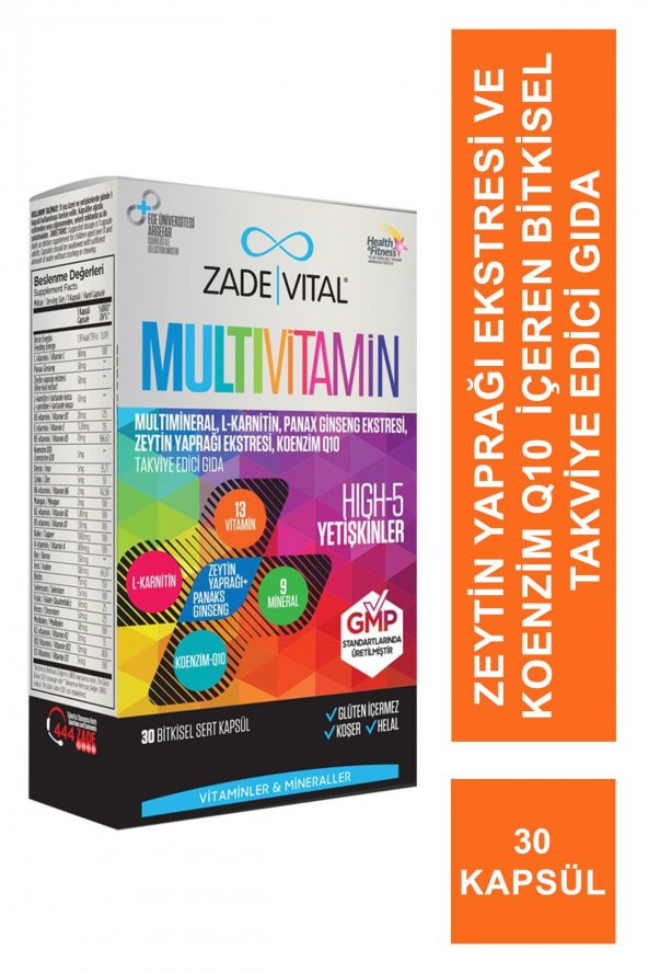 Zade Vital Multivitamin Takviye Edici Gıda 30 Bitkisel Kapsül (S.K.T 12-2024)