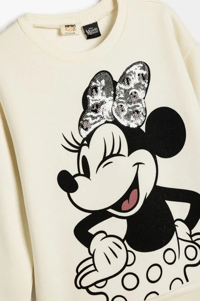 Koton Kız Çocuk Minnie Mouse Sweatshirt Lisanslı Pullu Payetli Uzun Kollu Bisiklet Yaka Şardonlu - 3