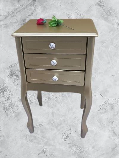 Komodin MODEL 90529 3Çekmeceli Kayın Lükens Ayak Gold Renk Porselen Kulp El Yapım - 3