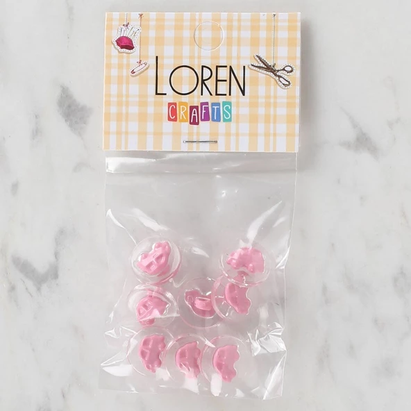 Loren Crafts 8 li Şeffaf Pembe araba Düğme - 249