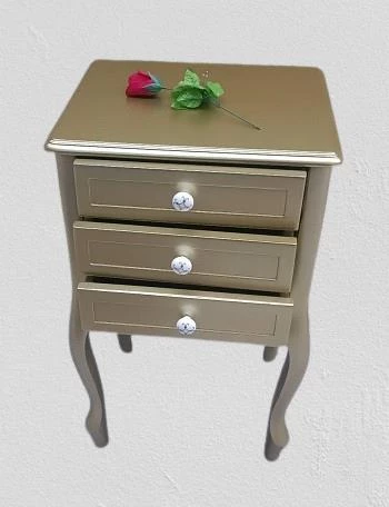 Komodin MODEL 90529 3Çekmeceli Kayın Lükens Ayak Gold Renk Porselen Kulp El Yapım - 4