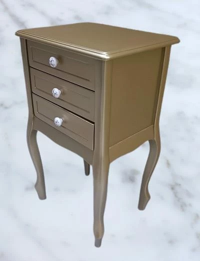 Komodin MODEL 90529 3Çekmeceli Kayın Lükens Ayak Gold Renk Porselen Kulp El Yapım - 7