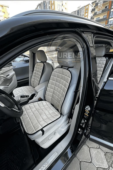 Toyota C-HR Bej Renk Tay Tüyü Cepli & Terletmez Sırtlı Oto Koltuk Minder Seti - Koltuk Koruma Kılıfı (ÖN & ARKA TAM SET) - 2