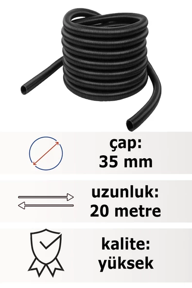 20 metre Üniversal Süpürge Hortumu 35 mm Çaplı Siyah Renkli - 2
